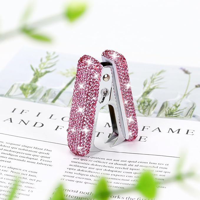 Multibey Arylic Staples Remover, Rhinestone Handmade Crystal Staple Removal Tool Staple Puller Metal Jaws Stationery, Dazzling Bling Office Desk Accessory for Office School and Home (Shiny Pink)