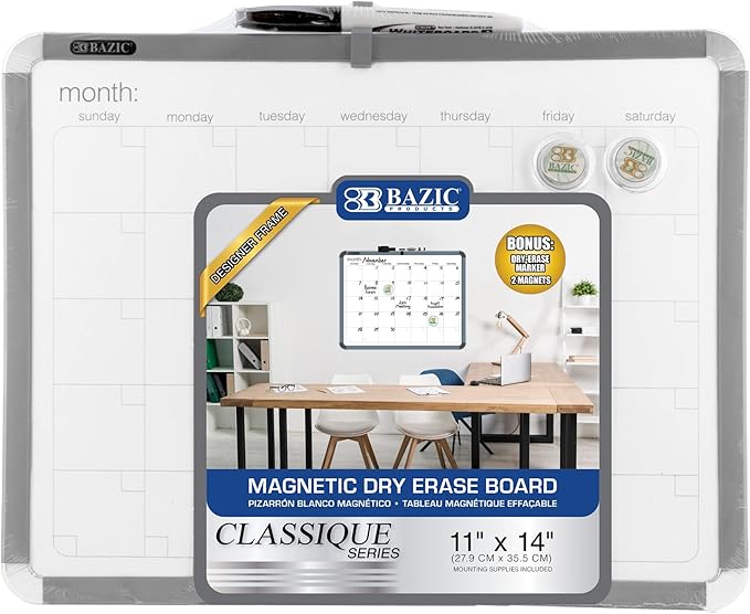 BAZIC Products Magnetic Dry Erase Board 11"x14" Whiteboard, Dry Erase Marker and Magnet, for Teacher Office Home, 12-Pack