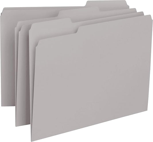 Smead Interior File Folder, 1/3-Cut Tab, Letter Size, Gray, 100 per Box, Expandable File Folders for Filing Cabinet