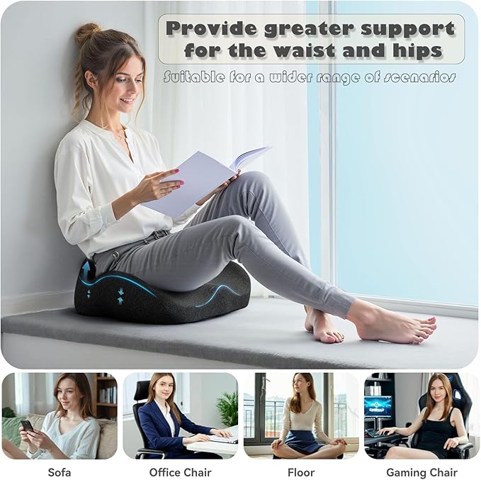 CXC Seat Cushions for Office Chairs – Recovery Memory Foam, Seat Cushion for Desk Chair, Car, Wheelchair, Hip & Tailbone Pain Relief Cushion for Long Sitting, Non-Slip (Dark Gray, Modal Fabric)
