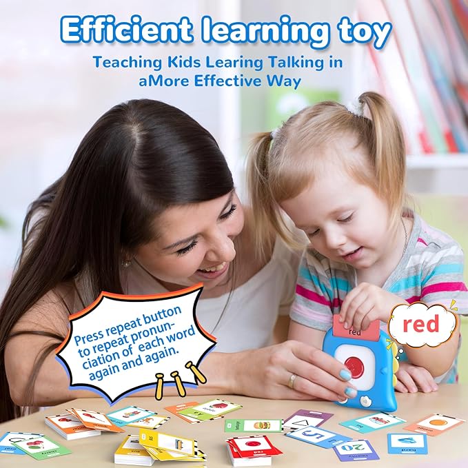 Kidzdo Talking Flash Cards with 560 Sight Word, Christmas Birthday Gifts for 2 3 4 5 6 Year Old Boys Girls, Montessori Pocket Speech Language Therapy Toys, Portable Toddlers Toys for Ages 2-6, Blue