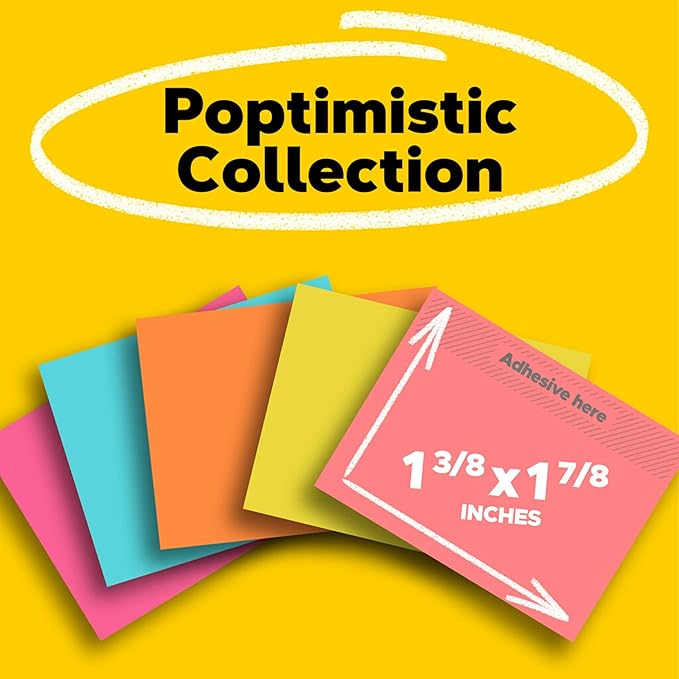 Post-it Mini Notes, 1 3/8 in. x 1 7/8 in., 24 Sticky Notes Pads, 100 Sheets per Pad, Poptimistic Collection, New Year Organization or Second Semester School Supplies
