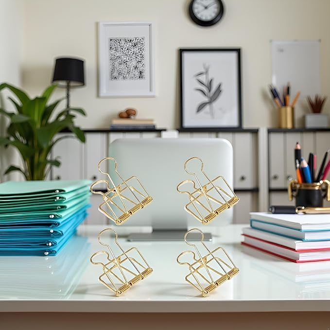 4Pcs Golden Hollow Out Long Tail Wire Binder Clips Paper Binder Clip Large 51mm Binder and Paper Clips Small in Size and Light in Weight, Clamps and Rings, Clamps and Rings