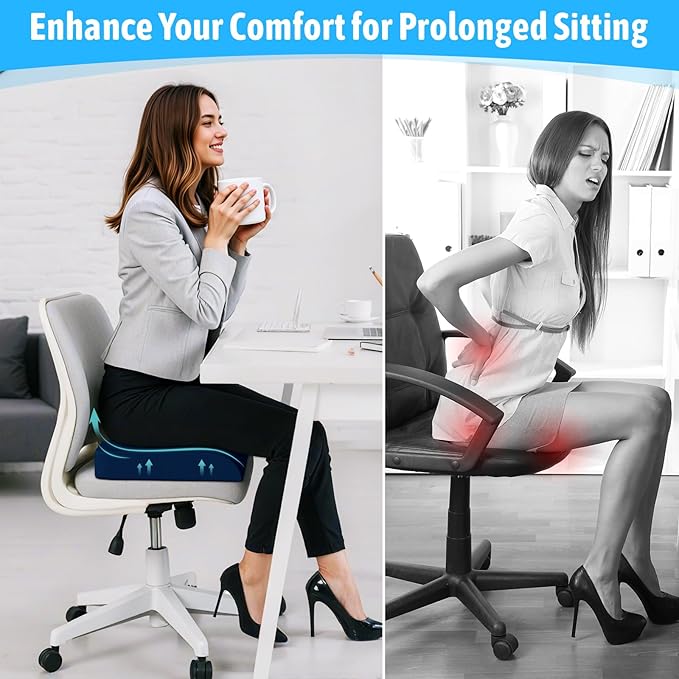 TranquilMoments Seat Cushion, Gel Wheelchair Seat Cushion，Ergonomic Chair Cushions for Office Chairs & Car, Relieve Sciatica, Back and Tailbone Pain, Removable Cover & Non - Slip Bottom, Blue