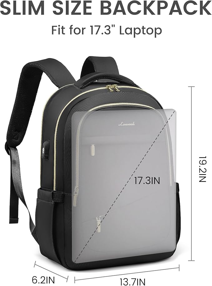 LOVEVOOK Laptop Backpack for Women, 17 Inch Black Business Travel Backpacks with USB Port, Water Resistant Work Teacher Computer Bag, Stylish Daypack