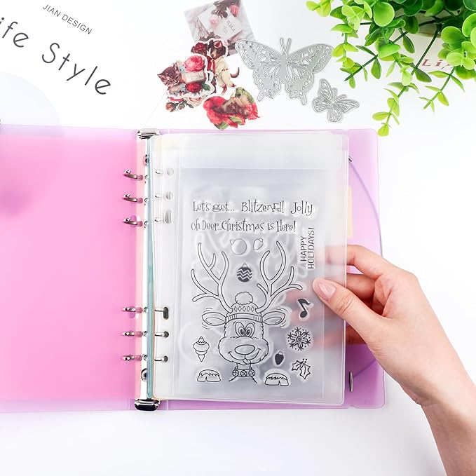BAOFALI 3Pcs/Set A5 6 Ring Binder Cover Clean Transparent Soft PVC for Refillable Notebook Shell withMatte surfaceforStamp & Die Storage (Purple)