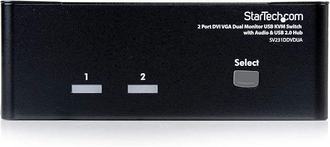 StarTech.com 2 Port KVM Switch - DVI and VGA w/ Audio and USB 2.0 Hub – Dual Monitor / Display / Screen KVM Switch - DVI VGA , TAA (SV231DDVDUA)