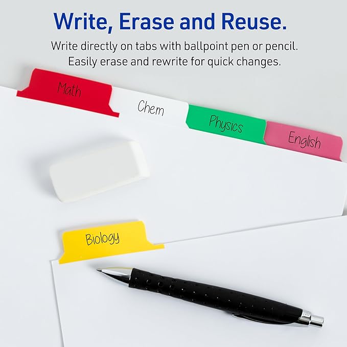 Avery Big Tab Write & Erase Dividers for 3 Ring Binders, 5-Tab Sets, Multicolor Divider Tabs, Great for Organizing Projects, Reports, Finances, and More (48-Pack of 23076)