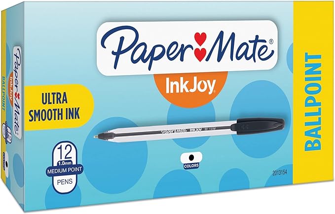Paper Mate 2013154 InkJoy 50ST Ballpoint Pens, Medium Point (1.0mm), Black, Box of 12 Pens