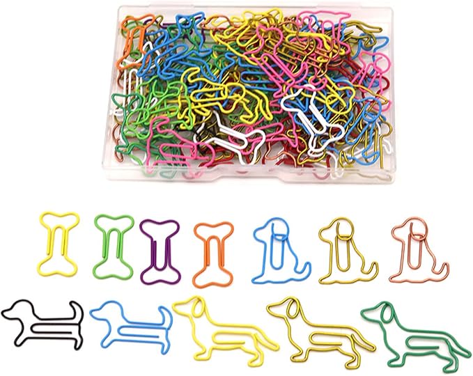 100 pcs Cute Animal Paper Clips Assorted Colors, Dog Shaped Paperclips, Fun Office and School Supplies for Dog Lovers, Coworkers, Teachers,Students