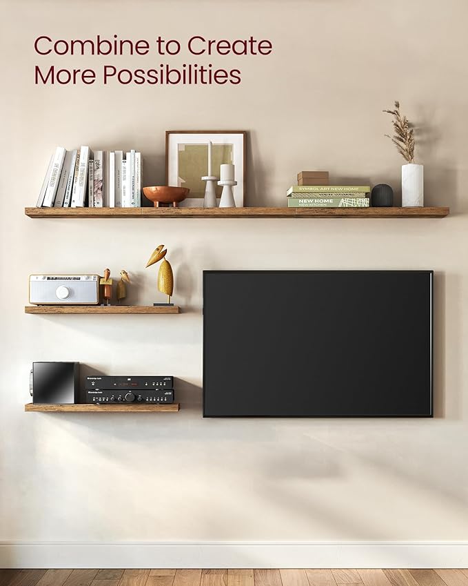 VASAGLE Wall Shelves Set of 2, Floating Shelves, Wall Mounted, 8 x 15.7 x 1.5 Inches, Display Shelves for Picture Frames, Wall Decor, Hanging Shelf for Living Room, Kitchen, Rustic Brown ULWS054B01