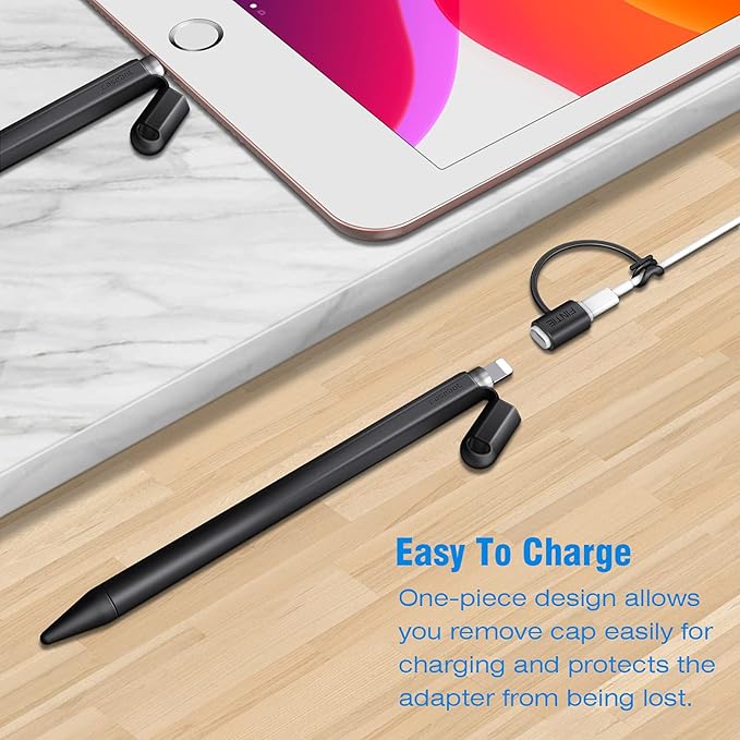 Fintie Silicone Sleeve Compatible with Apple Pencil 1st Generation, Ultra Light Pen Skin Case Cover Soft Protective Pencil Grip Holder with 2 Nib Covers & Cable Adapter Tether, Black