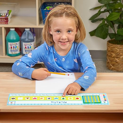 Really Good Stuff 24PK Zaner-Bloser Self-Adhesive Vinyl Desktop Reference Nameplate with Letters, Grid, Colors, Shapes-Traditional Manuscript Name Tags