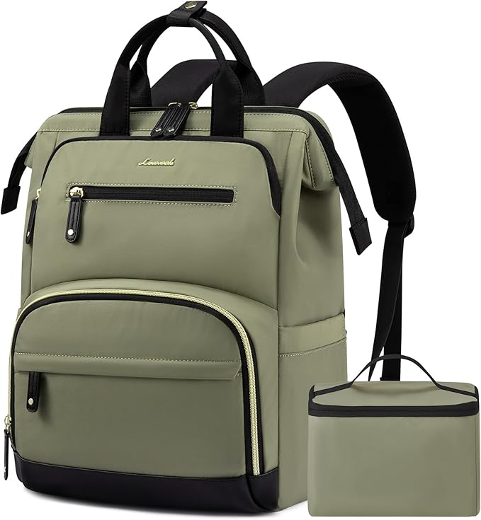 LOVEVOOK Lunch Backpack for Women, 15.6 Inch Laptop Bag with Insulated Cooler Lunch Box, Work Backpack for Teacher Nurse, Travel Backpack Lunch Bag for Camping Picnic Daily Use