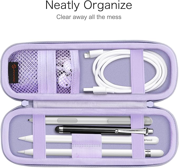 Fintie Holder Case for Apple Pencil Pro, Apple Pencil (USB-C / 1st / 2nd Generation), PU Leather Carrying Bag Sleeve Compatible with Pen, USB Cable, Samsung Stylus, Lilac Marble
