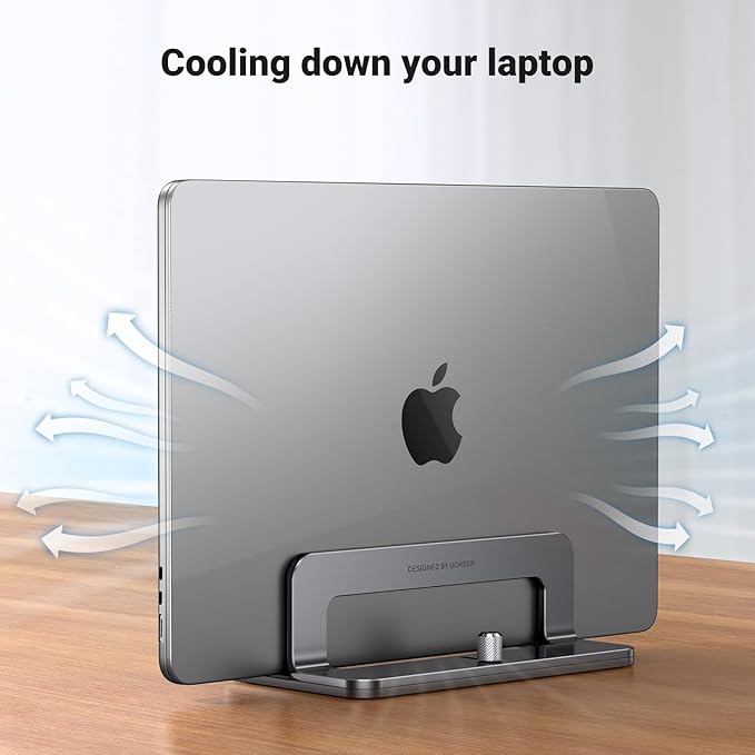 UGREEN Vertical Laptop Stand Holder for Desk Compatible with MacBook Pro, MacBook Air Stand Vertical Aluminum Adjustable for Up to 17.3 Inch Gaming Laptop, Gray