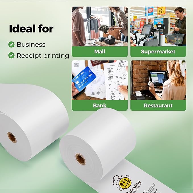 MUNBYN Thermal Paper 3 1/8 x 230ft, 5 Rolls Receipt Paper Work for Star Micronics TSP100 TSP143 Epson 80mm Receipt Printer Square POS Register Credit Card Terminals, Pos Register Paper BPA Free
