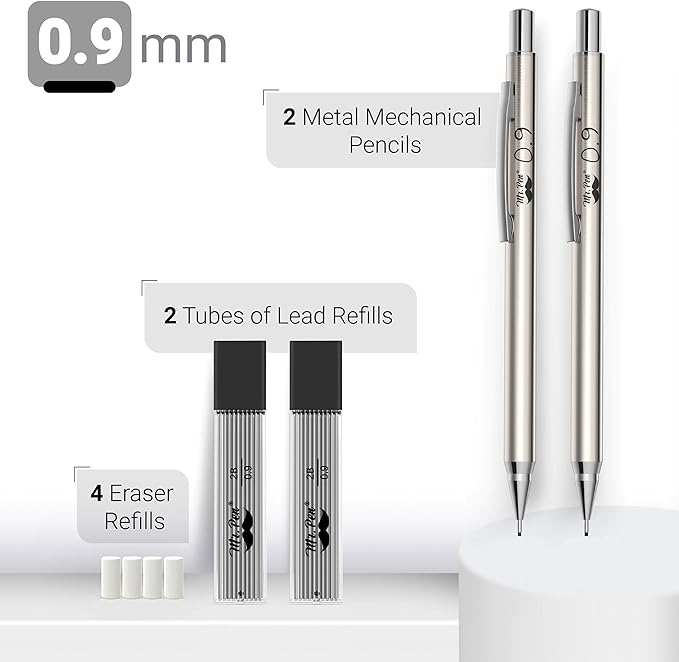 Mr. Pen- Metal Mechanical Pencils, 0.9mm, 2 Pack, Lead Pencil, Mechanical Pencil Metal Mechanical Pencil Mechanical, Mechinal Pencils, Mechanical Drafting Pencil