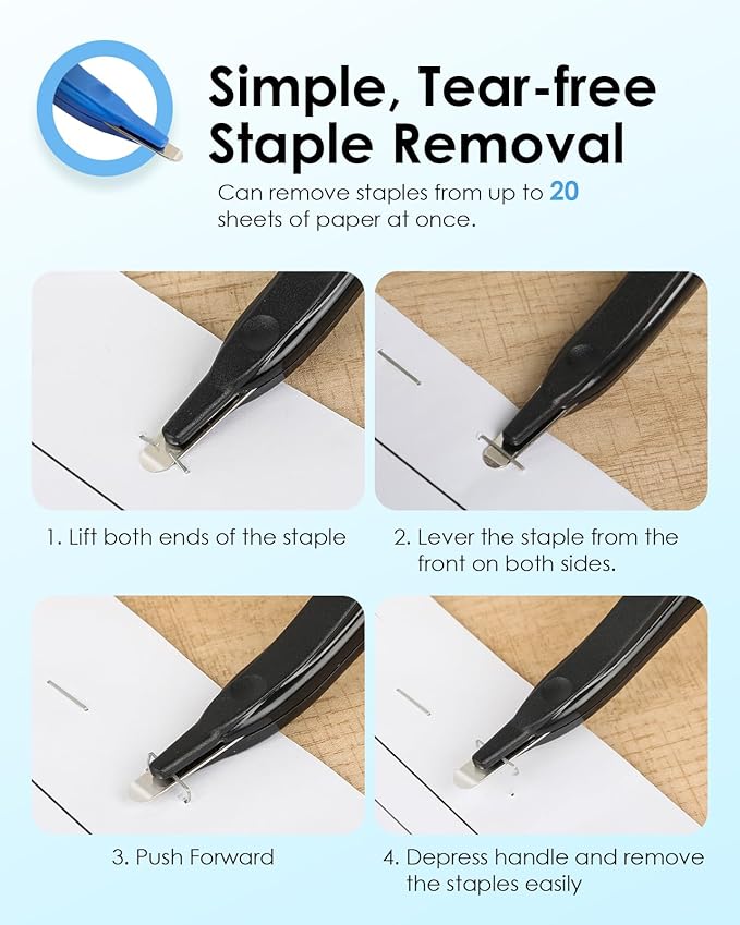 KTRIO Magnetic Staple Remover Tool 4 Pack, Professional Stapler Removers Flat Staple Puller Stick for Classroom, Office, Home, Classic Black