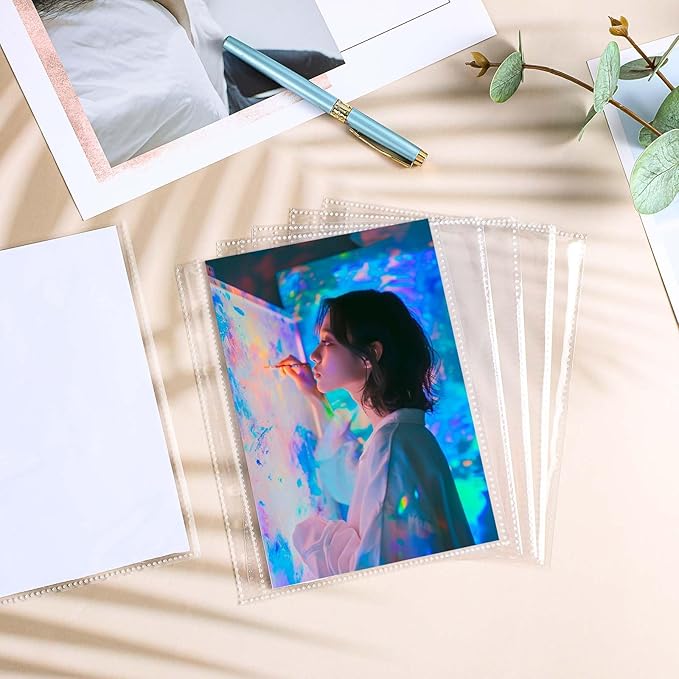50 Pack 50 Pocket 5x7”Clear Page Protectors for A5 Binder 6 Ring Top Loading Paper Protector Sheets Binder Sleeves for Cards,Photocards,Postcards,Pictures,Stickers,and Cash Organizer(50)