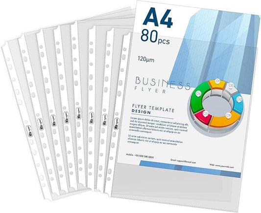 80 Clear Sheet Protectors for Binders,Heavyweight A4 Punched Pocket with Sticky Tabs,120 Micron Acid Free Binder Sleeves Reinforced 11-Hole,Top Loading Plastic Dividers for Documents,Photos