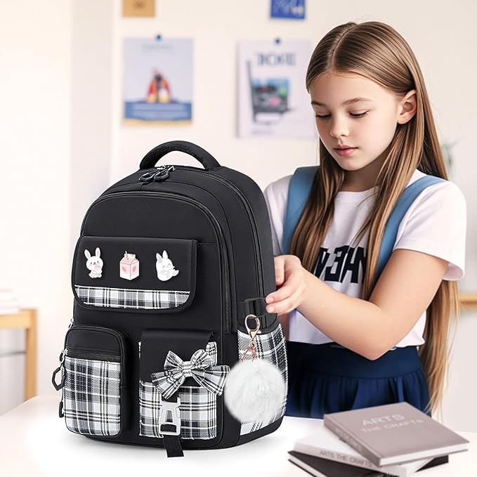 School Backpacks for Girl - 5PCS Cute Girls Backpack with Lunch Box Set for Kids Teens Elementary Middle School,18" Large Capacity Bookbag with Multiple Pockets,Perfect for Travel and School