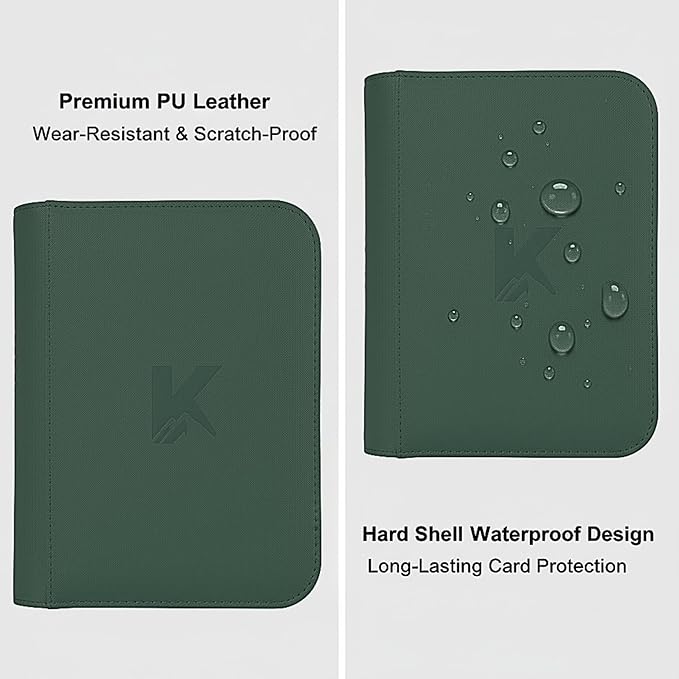 336 Card Binder, 4-Pocket Zipper Binder for Trading Cards, Side Loading Water-Resistant Album for MTG, TCG & Sports Cards (Green)