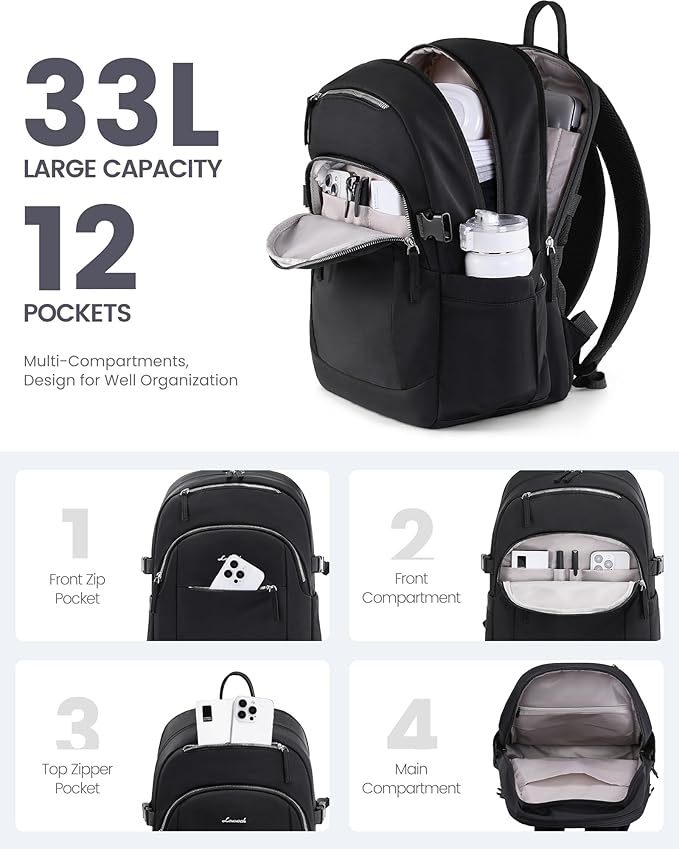 LOVEVOOK 5-Layer 17.3 Inch Laptop Backpack for Women, Work Business Computer Bag, College School Daypack, Travel Personal Item & Casual Purse, Neutral Taupe