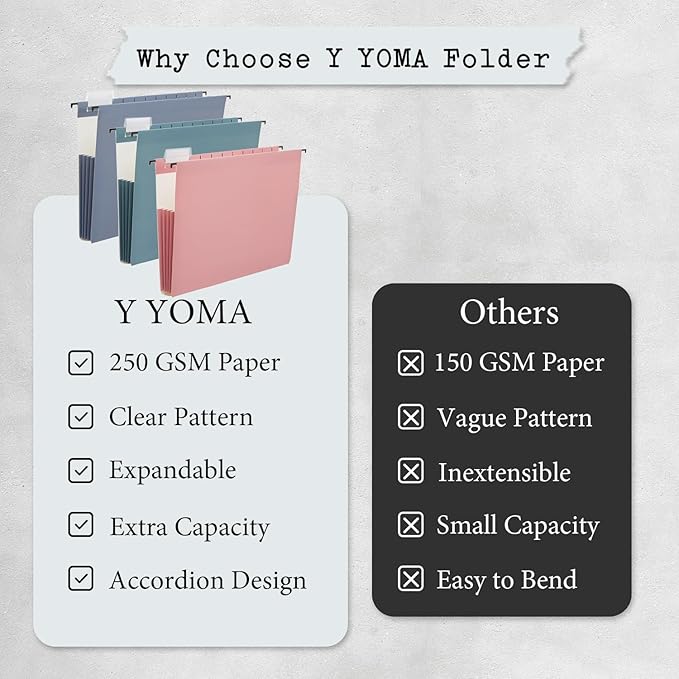 Y YOMA Legal Size - 6 Pack Extra Capacity Hanging File Folders Accordion Decorative Reinforced File Folder Cute Colored Expandable Folder for Office Home with 1/5-Cut Adjustable Tabs, Mocha Color