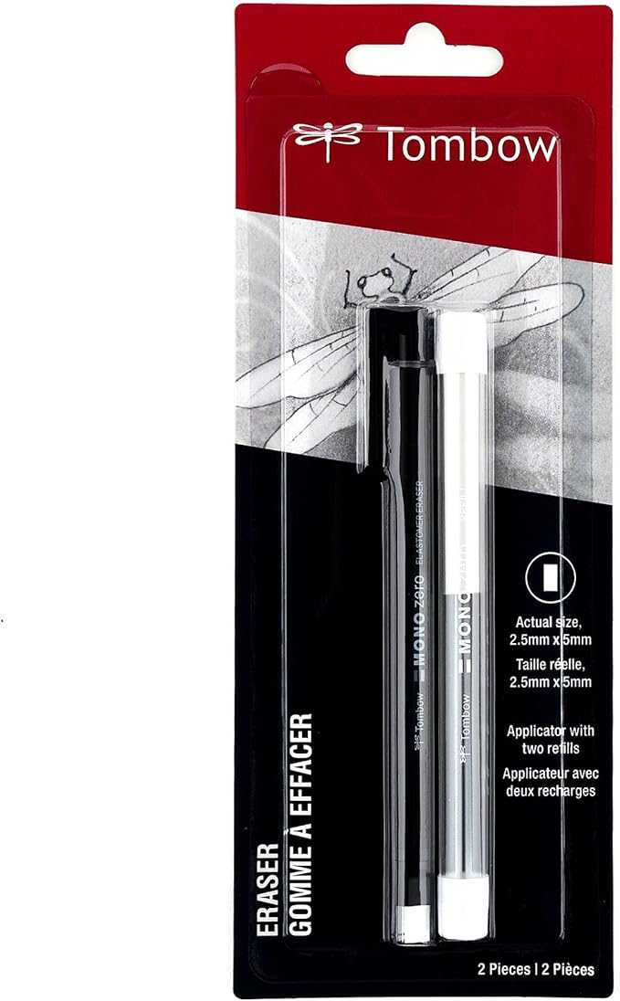 Tombow Mono Zero Eraser and Refill Value Pack, Round 2.3mm. Precision Tip Pen-Style Eraser with Refill, Black & 57317 Mono Zero Eraser Value Pack, Rectangle 2.5 mm. Precision Tip Eraser with Refills