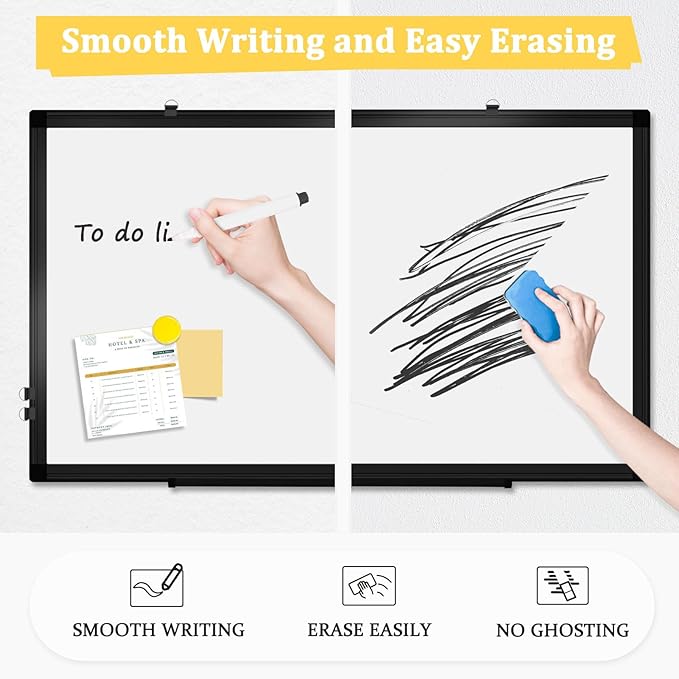 Double-Sided Magnetic Whiteboard, 36" x 24" Dry Erase Board Black Aluminum Frame for Wall, White Board Dry Erase Marker Board for Kitchen, Memo, School, Home, Office