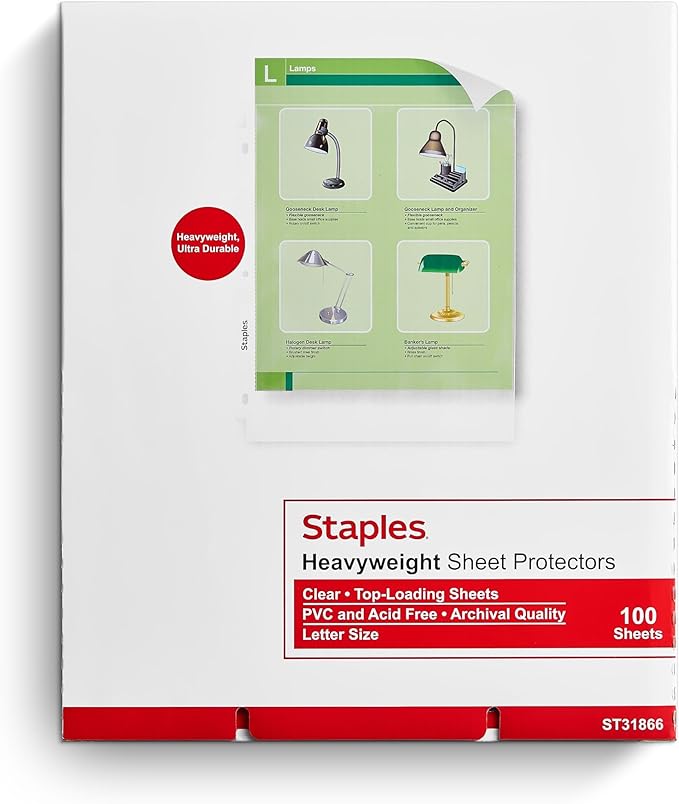 Staples Heavyweight Sheet Protectors, 8.5" x 11" – Clear Page Protectors for Binders, Durable Protection, 100-Pack