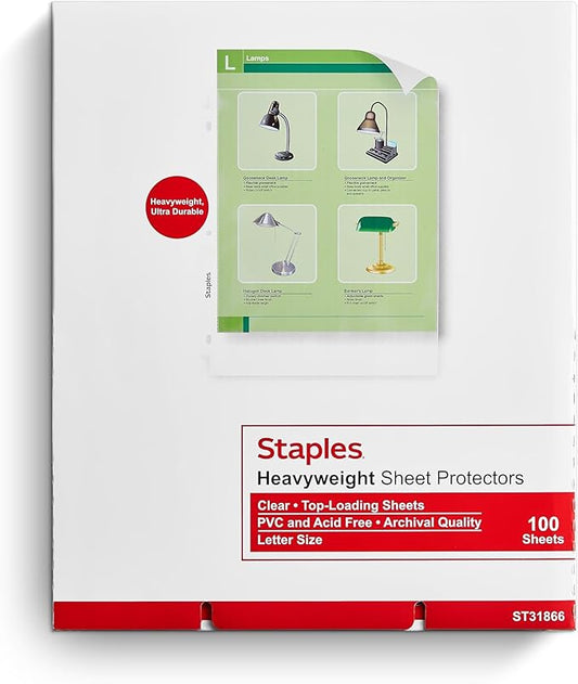 Staples Heavyweight Sheet Protectors, 8.5" x 11" – Clear Page Protectors for Binders, Durable Protection, 100-Pack