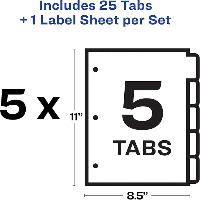 Avery Heavy-Duty View 3 Ring Binder with 1 Inch Rings, 5 Tab Easy Print & Apply Clear Label Binder Dividers, Office Supplies Set (01687)