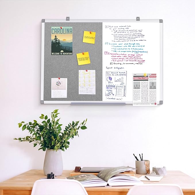 Combination Magnetic Whiteboard & Fabric Board,Dry Erase Board Bulletin Board 36x24inches Combo Vision Board for Wall,Home,School,Office