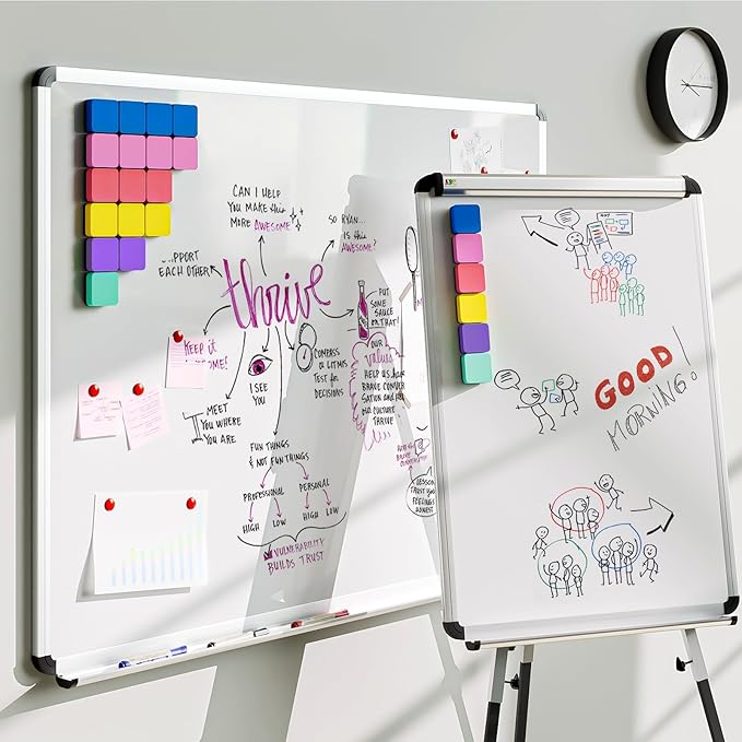 MaxGear Magnetic Dry Erase Erasers, 108 Pack Mini Whiteboard and Chalkboard Erasers with Strong Cleaning Power, Small 2 x 2 Inch Whiteboard Cleaning Pads for Classroom, Office, Home, 6 Color Set