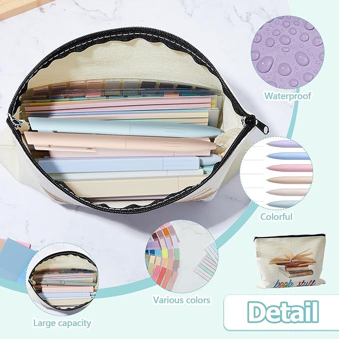 Book Annotation Kit, Aesthetic Bible Study Journaling Kit, 2640 Pcs Sticky Tabs, 300 Sticky Notes, 11 Gel Ink Pen, 12 Highlighter Marker, Pencil Case Pouch for Book Lover(Square)