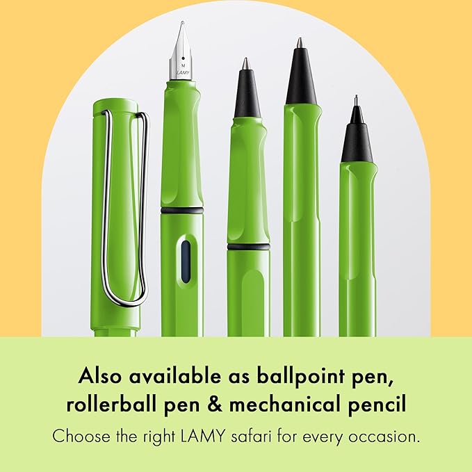 LAMY safari green - Fountain Pen with ergonomic grip & polished steel nib in size B - ideal for any Writing & Calligraphy - including LAMY T 10 blue cartridge - Right-Handed