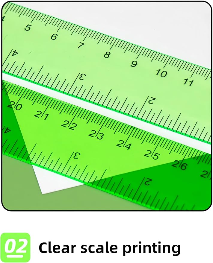6 Pcs Plastic Ruler Math Set, Transparent Straight Protractor Triangle Measuring Tools, Geometry Ruler for School Office Home/Students(Blue)
