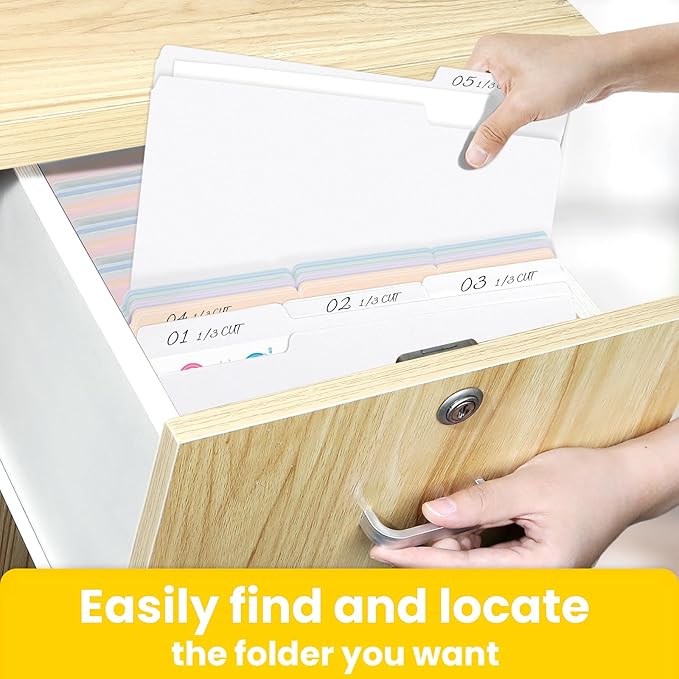 SUNEE File Folders, 18 Pack Manilla Folders 8.5 x 11, 1/3 Cut Tab for Easy Labeling and Organization, Durable Standard Paper for Home, Office, School Filing, White