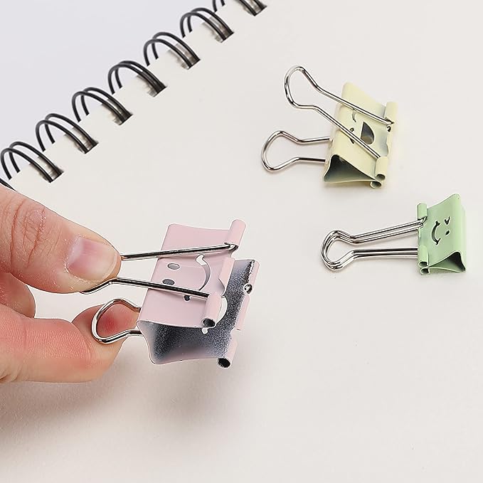 Mr. Pen- Cute Binder Clips, 80 pcs, Assorted Sizes, Smiley Binder Paper Clips, Bulk Paper Clamps for Office Supplies, Home, School, Business, Document Organizing