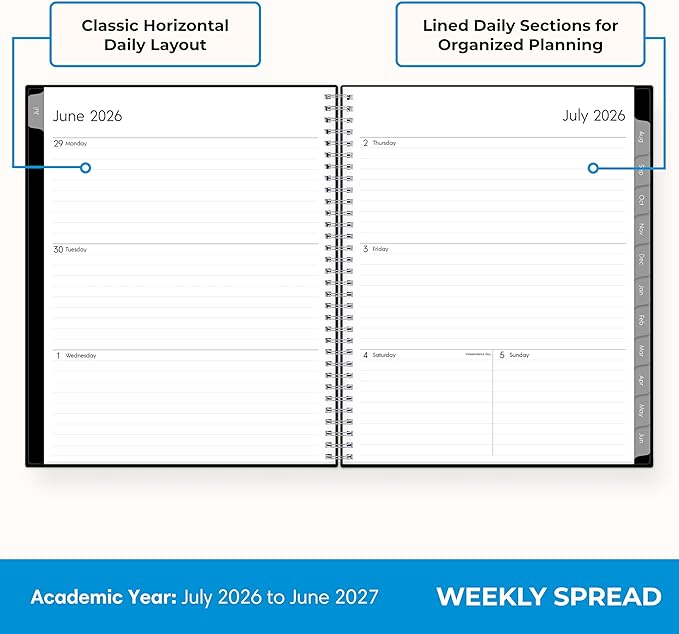Blue Sky 2026-2027 Weekly and Monthly Academic Year Planner Calendar, July 2026 - June 2027, 8.5" x 11", Flexible Cover, Wirebound, Laminated Tabs, Enterprise