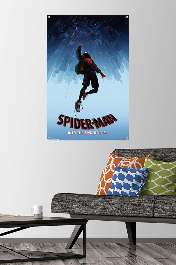 Trends International Marvel Spider-Man - Into The SpiderVerse - Falling Wall Poster, 22.375" x 34", Premium Poster & Pushpin Bundle
