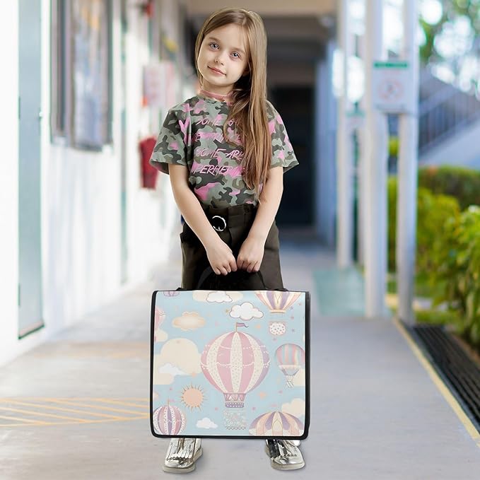 Hot Air Balloon Zipper Binder Bag 3 Ring Binder with Shoulder Strap Zip Up 500 Sheets Capacity Multi Pockets for School Office Supplies