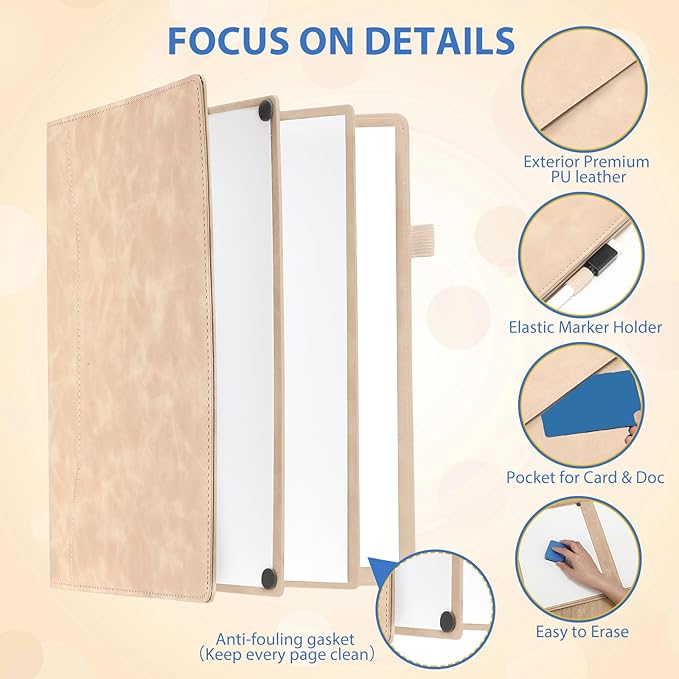 6 Sides Dry Erase Notebook Portable Whiteboards Notebook 12"x9"(a4) Small Reusable Whiteboard Notepad Foldable Anti-ghosting Surface, Travel White Board for Office Study Meeting Planning