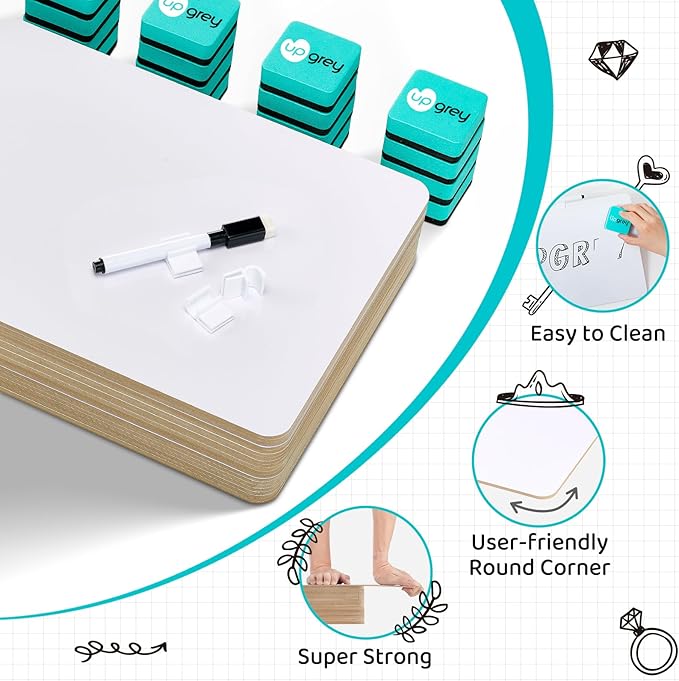 Upgrey Dry Erase Lapboards, 32 Pack Double-Sided Dry Erase Boards, Small White Boards for Classroom Students, 9"x12" Portable Mini Whiteboards for Teacher Supplies, Home and Office Work