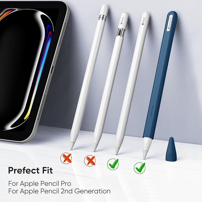 Fintie Silicone Sleeve for Apple Pencil Pro & Apple Pencil 2nd Generation, Light Pen Skin Case Cover Soft Protective Grip Holder with 2 Nib Covers Accessories, Cyan Blue