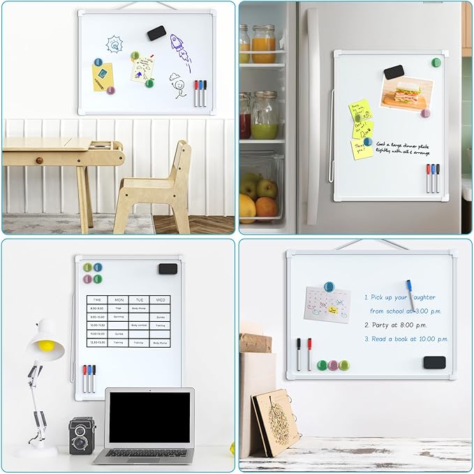 MaxGear Double-Sided Dry Erase Board for Wall, 16"x12" Hanging Whiteboard, Small Dry Erase White Board with 3 Markers and 4 Magnets, Portable Whiteboard for Planning, Drawing, Memo, to Do List