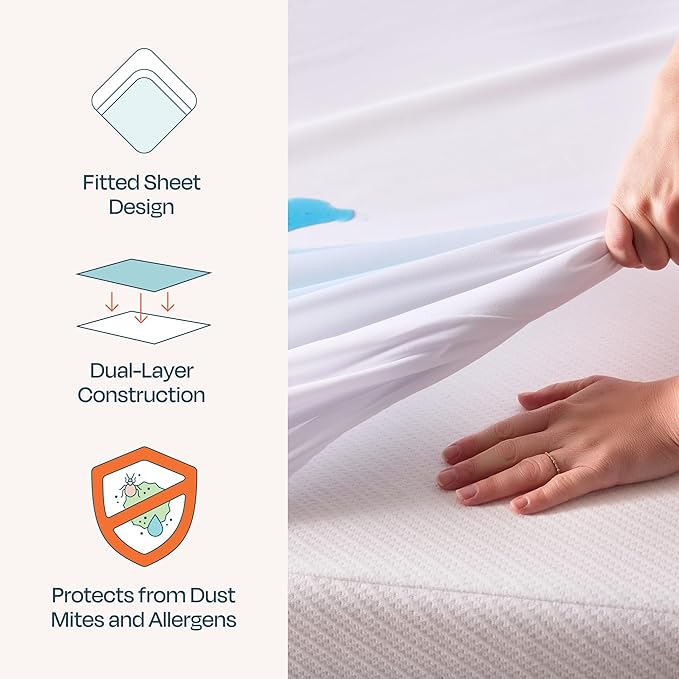 Linenspa 5-Sided Waterproof Mattress Protector – Breathable, Fitted Sheet Style, Machine Washable – Full Size Mattress Protector, White