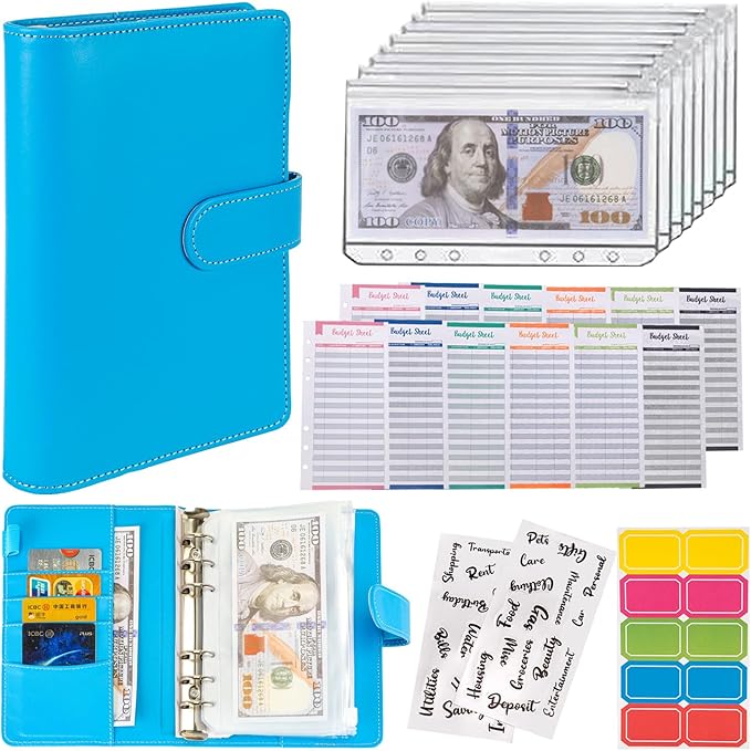 NICOOTHBudget Binder Cash Envelopes A6 Money Saving Binder with Zipper envelopes (Dark Blue)